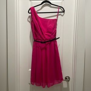 Pink One Shoulder Chiffon Dress